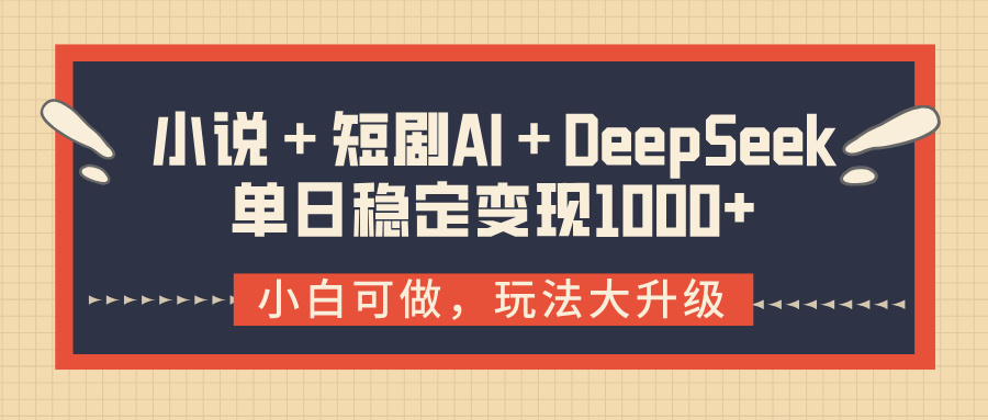 小说＋短剧AI＋DeepSeek结合变现，单日稳定变现1000+-悠闲副业网