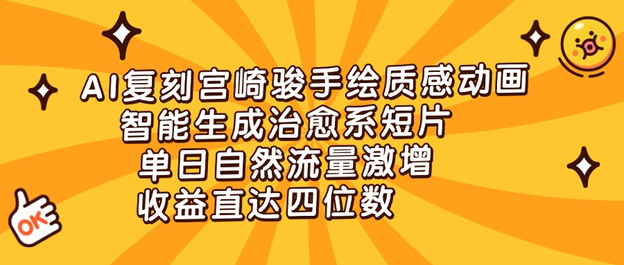AI复刻宫崎骏手绘质感动画，智能生成治愈系短片，单日自然流量激增，收益直达四位数-悠闲副业网