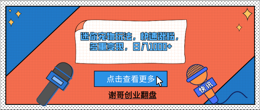 迷你宠物玩法，快速涨粉，多重变现，日入1000+-悠闲副业网