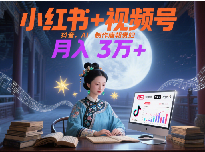 小红书+视频号+抖音，AI轻松制作唐朝贵妇IP，毒鸡汤、励志、减肥瘦身、养生赛道轻松切入，每天30分钟，轻松产出N条，月入3万+ -悠闲副业网