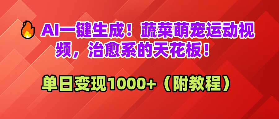 AI一键生成！蔬菜萌宠运动视频，治愈系的天花板！单日变现1000+（附教程）-悠闲副业网