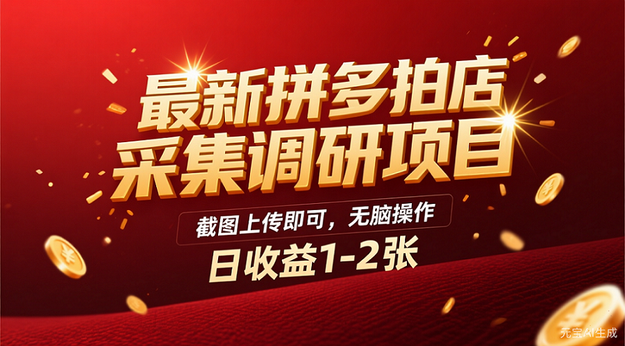 最新拼多多拍店采集调研项目,截图上传即可,无脑操作,日收益1-2张-悠闲副业网