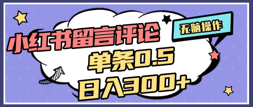 2025年最新小红书评论单条0.5元,日入300+,无上限,详细操作流程-悠闲副业网