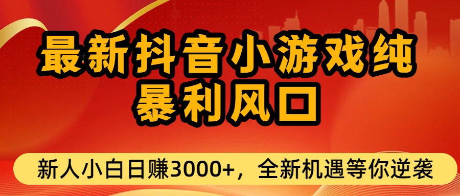 最新抖音小游戏纯暴利风口!小白单日稳赚3000+，全新机遇千万别错过-悠闲副业网
