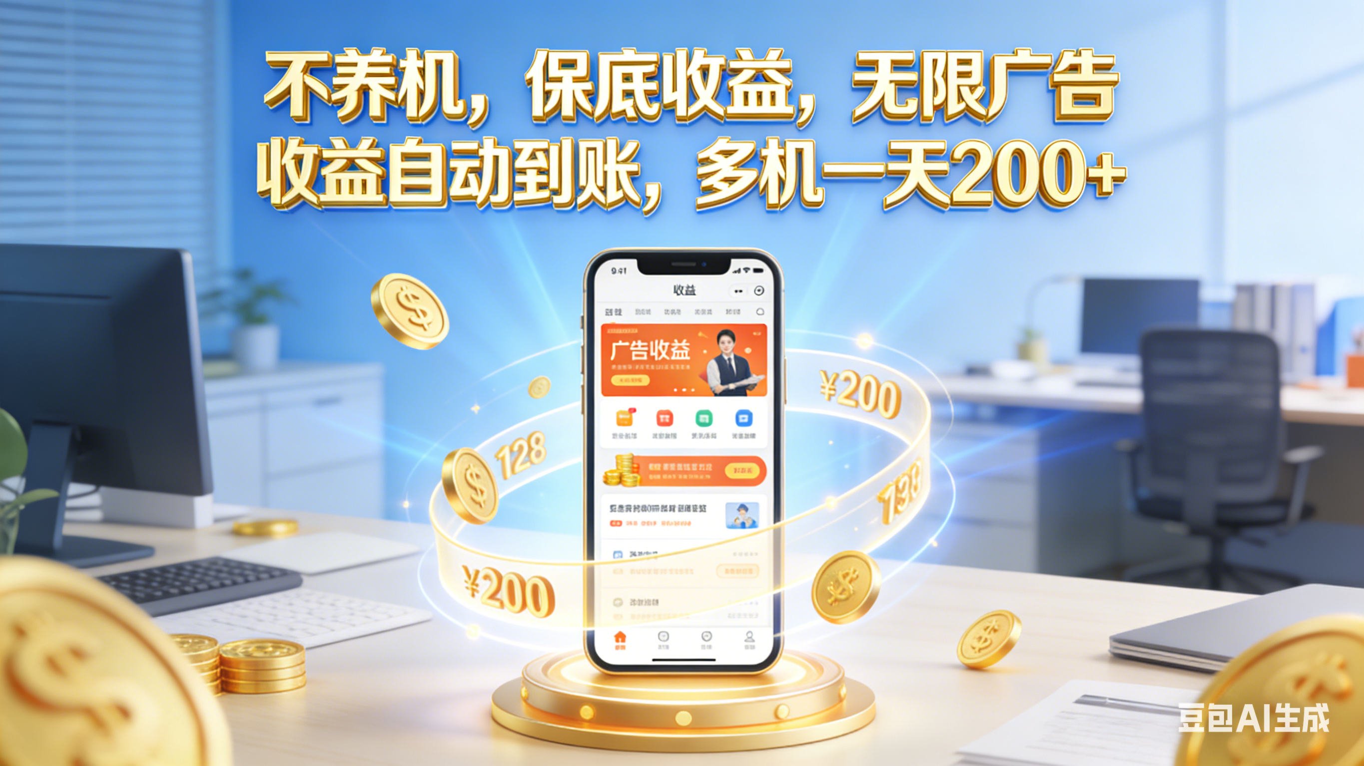 不养机,保底收益,无限广告,收益自动到账,多机一天200+-悠闲副业网