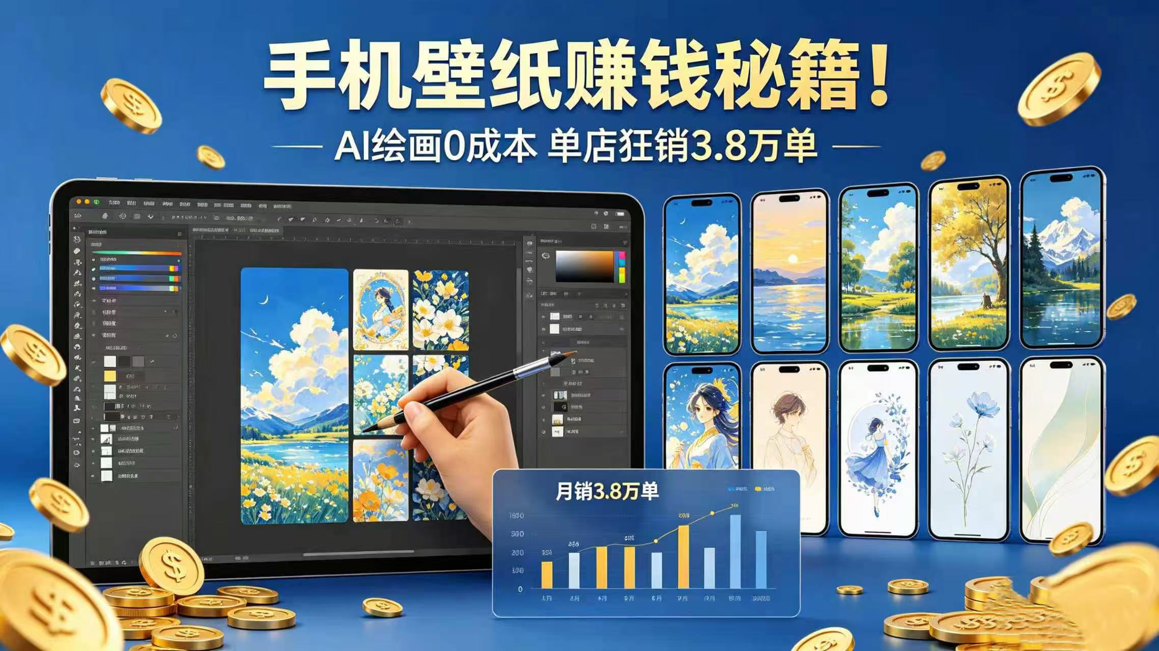 手机壁纸赚钱秘籍！AI 绘画 0 成本 单店狂销 3.8 万单-悠闲副业网
