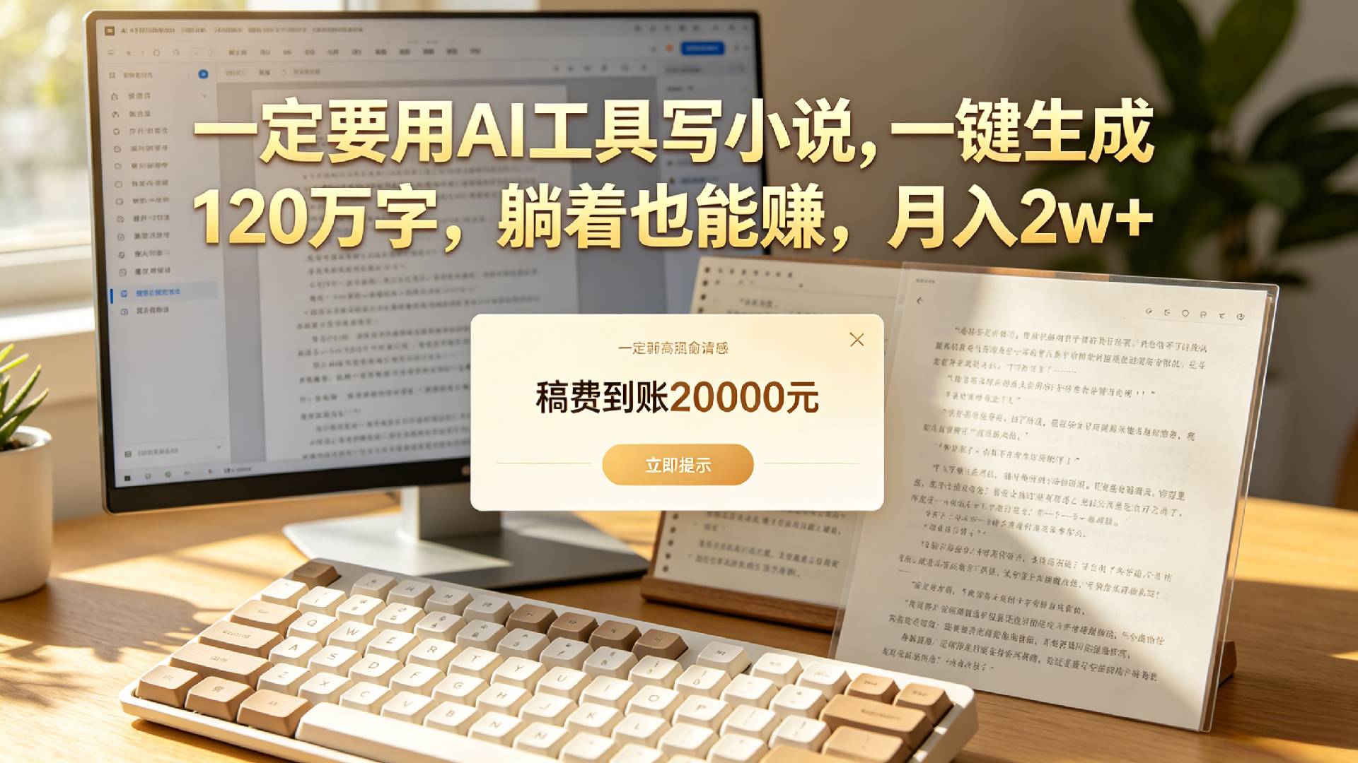 【听劝】一定要用AI工具写小说,一键生成120万字,躺着也能赚,月入2w+-悠闲副业网