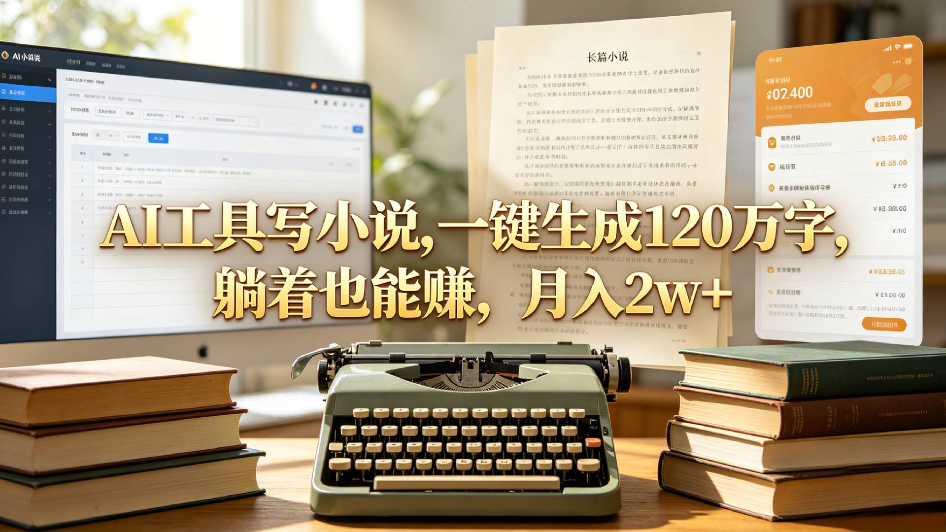 AI工具写小说,一键生成120万字,躺着也能赚,月入2w+!-悠闲副业网