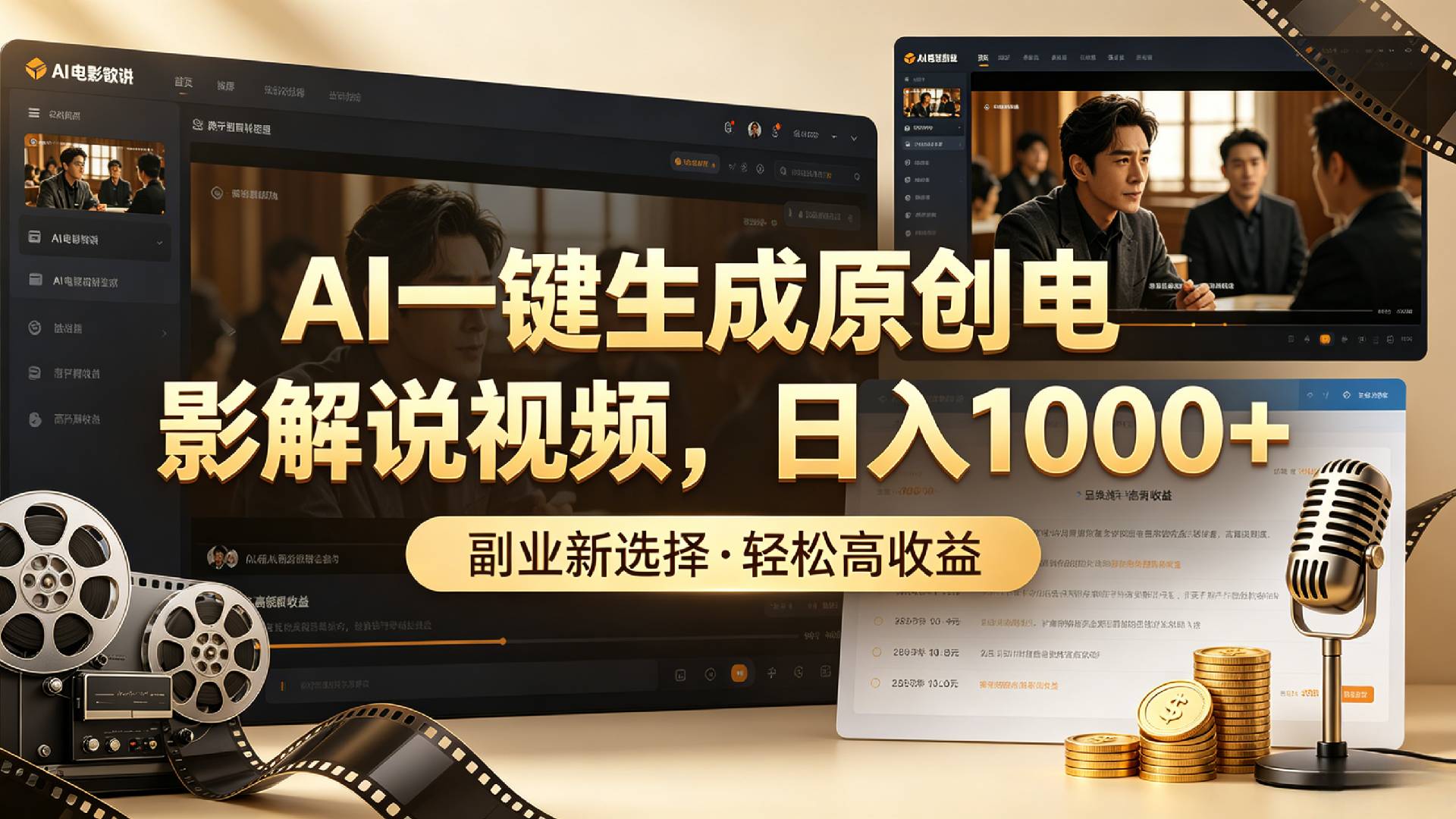 AI一键生成原创电影解说视频,日入1000+!-悠闲副业网