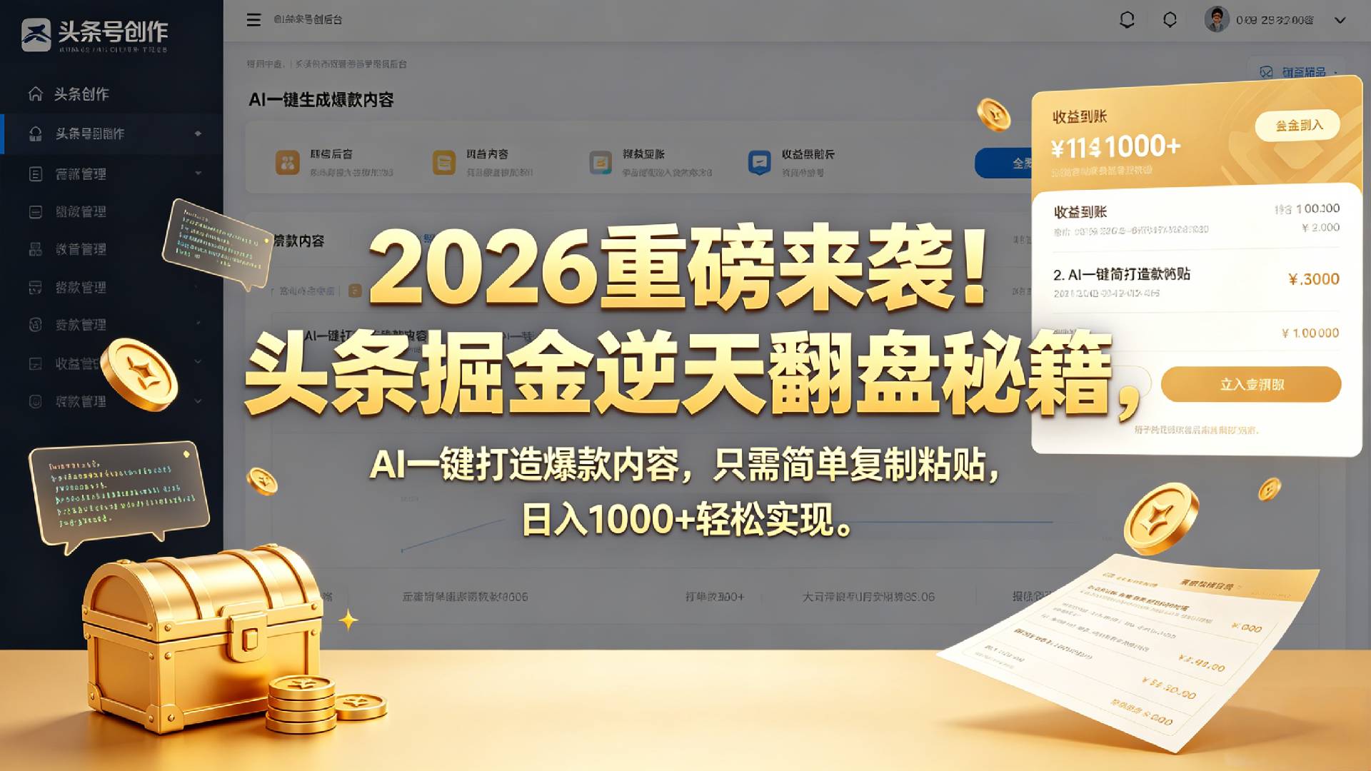 2026 重磅来袭！头条掘金逆天翻盘秘籍，AI 一键打造爆款内容，只需简单复制粘贴，日入 1000 + 轻松实现！-悠闲副业网