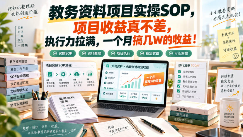教务资料项目实操SOP,项目收益真不差,执行力拉满,一个月搞几W的收益-悠闲副业网