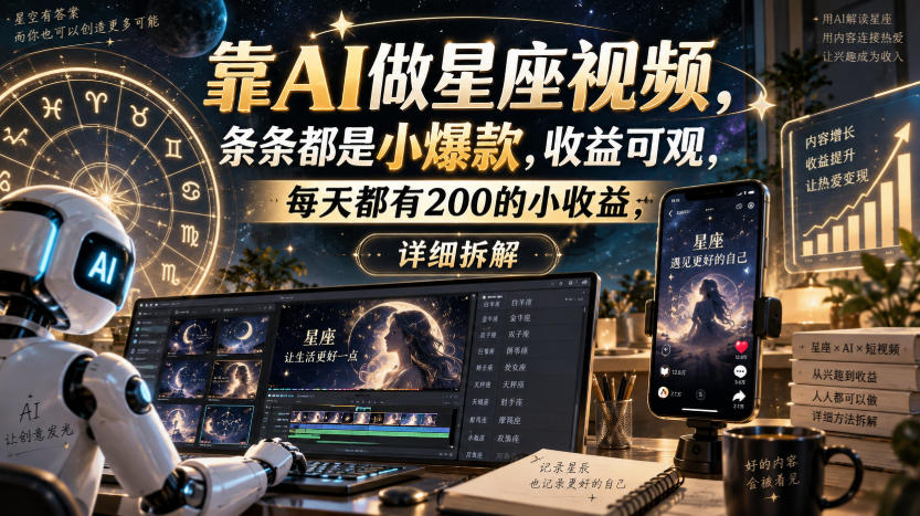 靠AI做星座视频,条条都是小爆款,收益可观,每天都有200的小收益,详细拆解-悠闲副业网