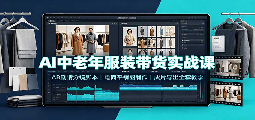 AI中老年服装带货实战课:AB剧情分镜脚本,电商平铺图制作,成片导出全套教学-悠闲副业网