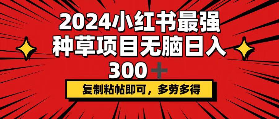 2024小红书最强种草项目，无脑日入300+，复制粘帖即可，多劳多得-悠闲副业网
